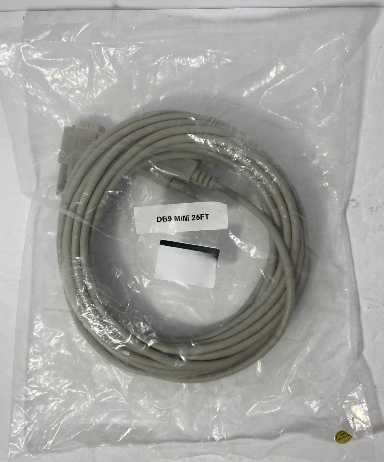 NOS Unbranded Generic Serial Cable DB9 Male to Male 25ft - SEALED
