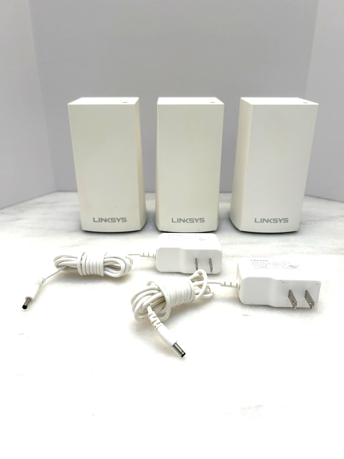 3X LINKSYS WHW01 VelopSetup 3B7 Mesh WIFI System Nodes + 2X AC Adapters-TESTED