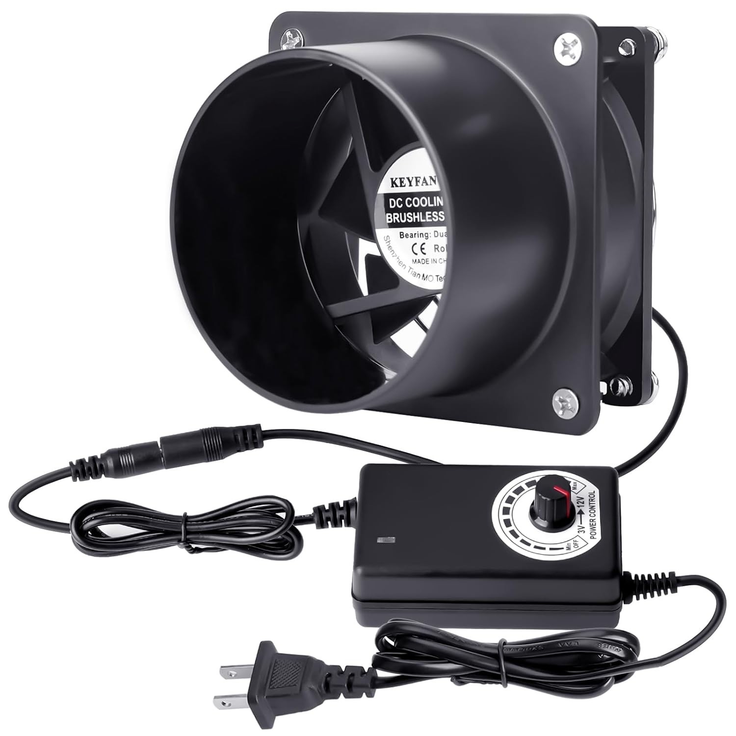 Small Axial Exhaust Fan, 80mm 12V DC Fan with AC Plug Dual Ball Bearings Air ...