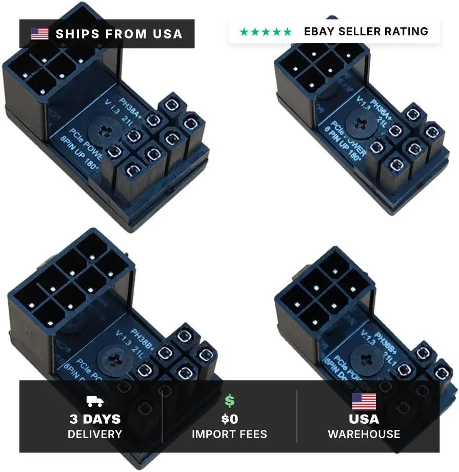 8 Pin 6 Pin 180 Degree Adapter, GPU VGA PCIe 8 Pin 6 Pin U Turn 180 Degree Angle