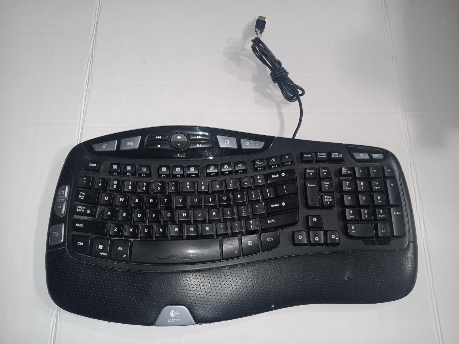 Logitech Wave Corded USB Keyboard Y-UV90 Ergonomic Wired Black Tested Works