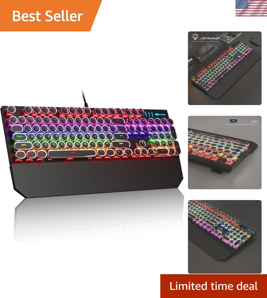 Stylish RGB Rainbow Backlit Mechanical Keyboard - Perfect for Gaming & Typing