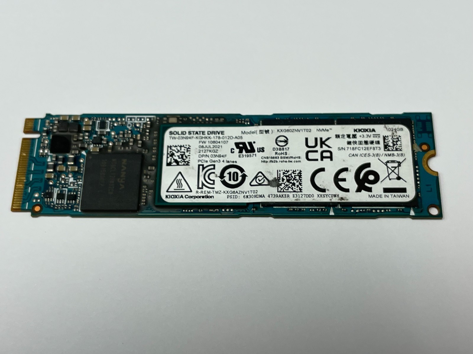 Kioxia 1TB NVMe m.2 SSD PCIe Gen3 Solid State Drive KXG60ZNV1T02 Dell 3N94F