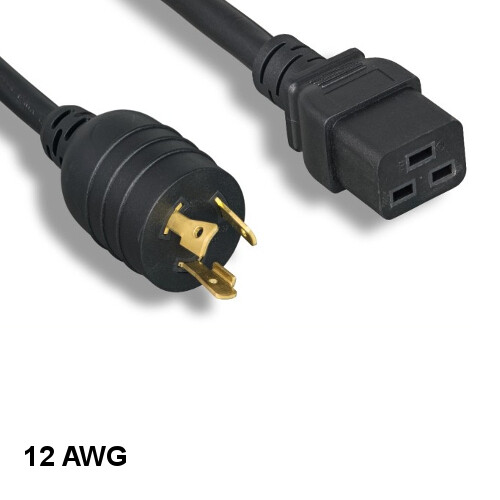 Kentek 6' NEMA L5-20P to C19 AC Power Cable 12 AWG 20A/125V SJT Network/PDU/UPS
