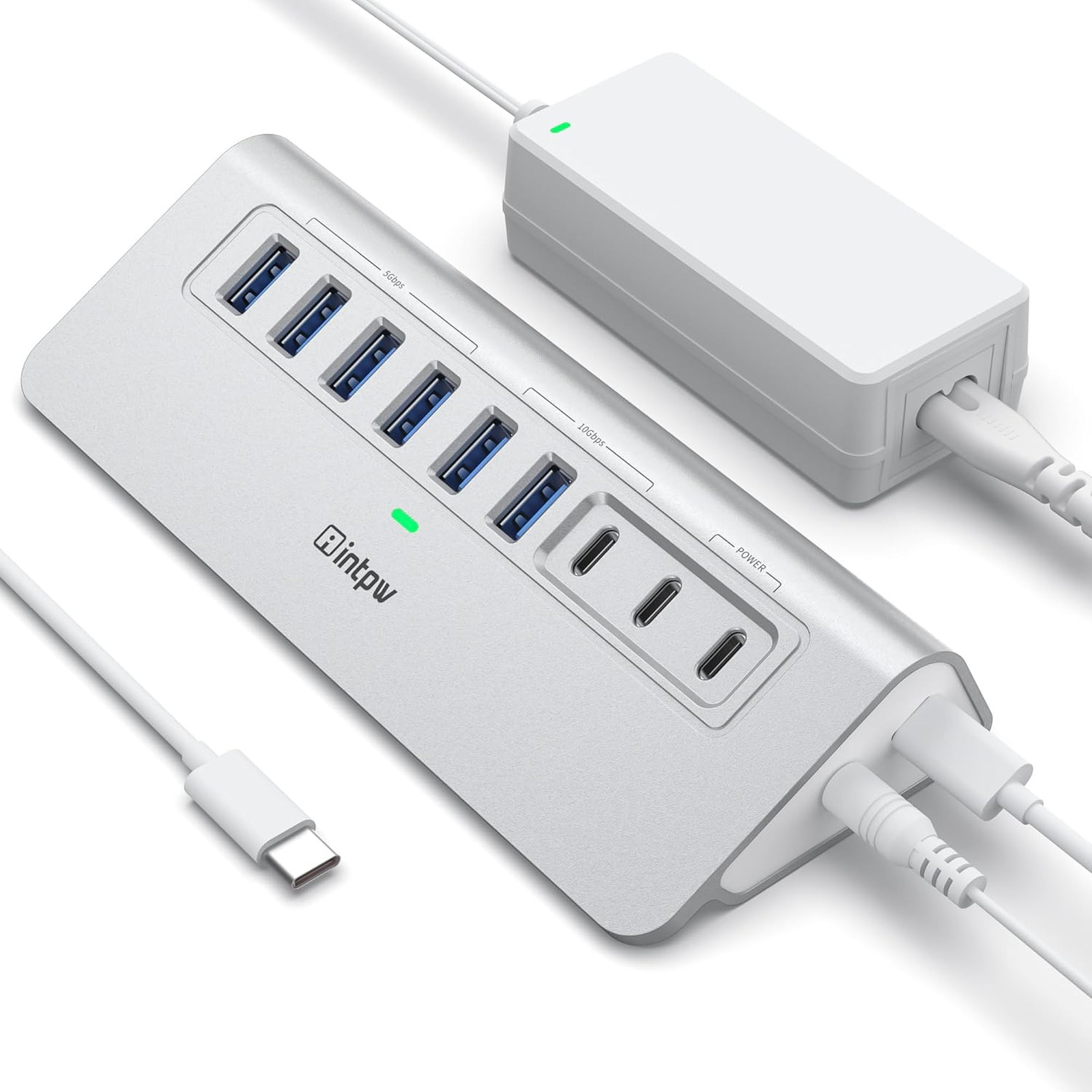 Powered USB Hub 10Gbps 9 Port USB C Hub with USB A and USB C 3.2 Chargers Laptop