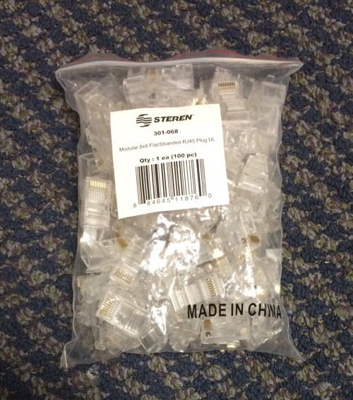 Steren Modular 8x8 Flat/Stranded Ethernet RJ45 Plug 301-068 NEW Bag of 100