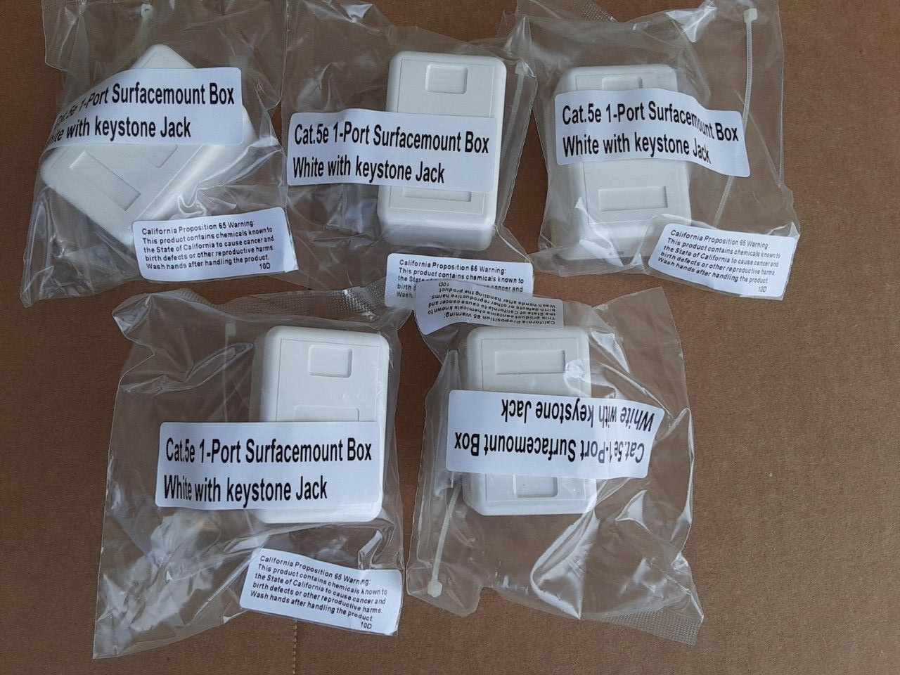 5 pack of Monoprice Surface Mount Box Cat5e, Single