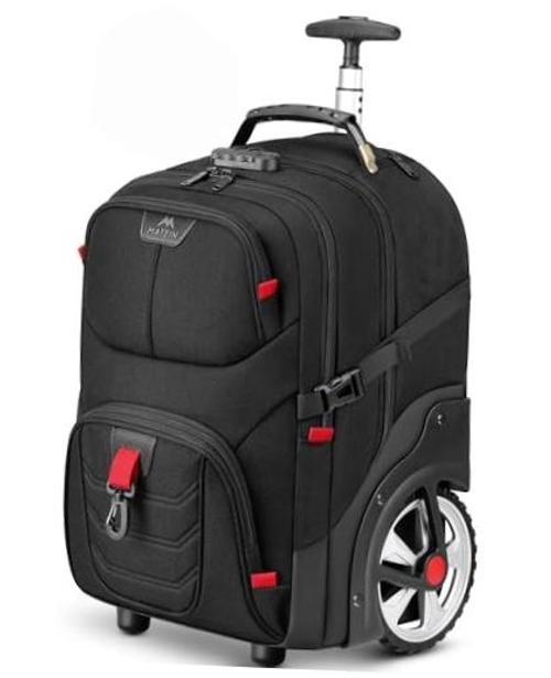Rolling Bag with Wheels, 17 Inch Laptop Roller Backpack for Adults Black