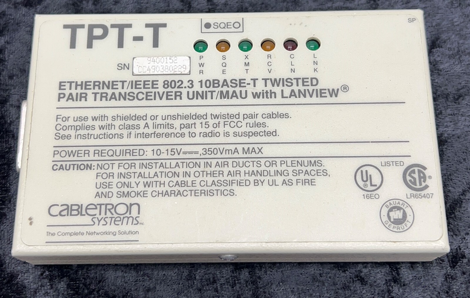 Cabletron Systems TPT-T 10 Base-T Twisted Pair Transceiver Unit/MAU With Lanview