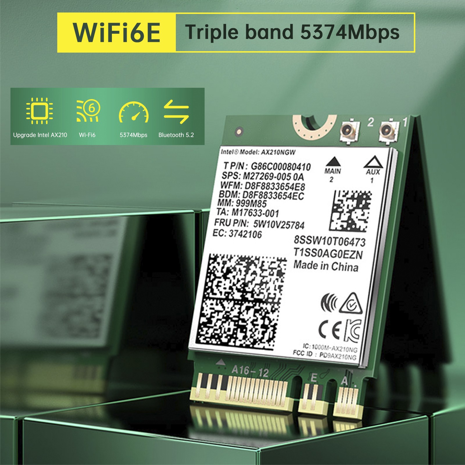 AX210 Module Bluetooth 5374Mbps High-Speed Gigabit Network Card Supports WIFI6 U