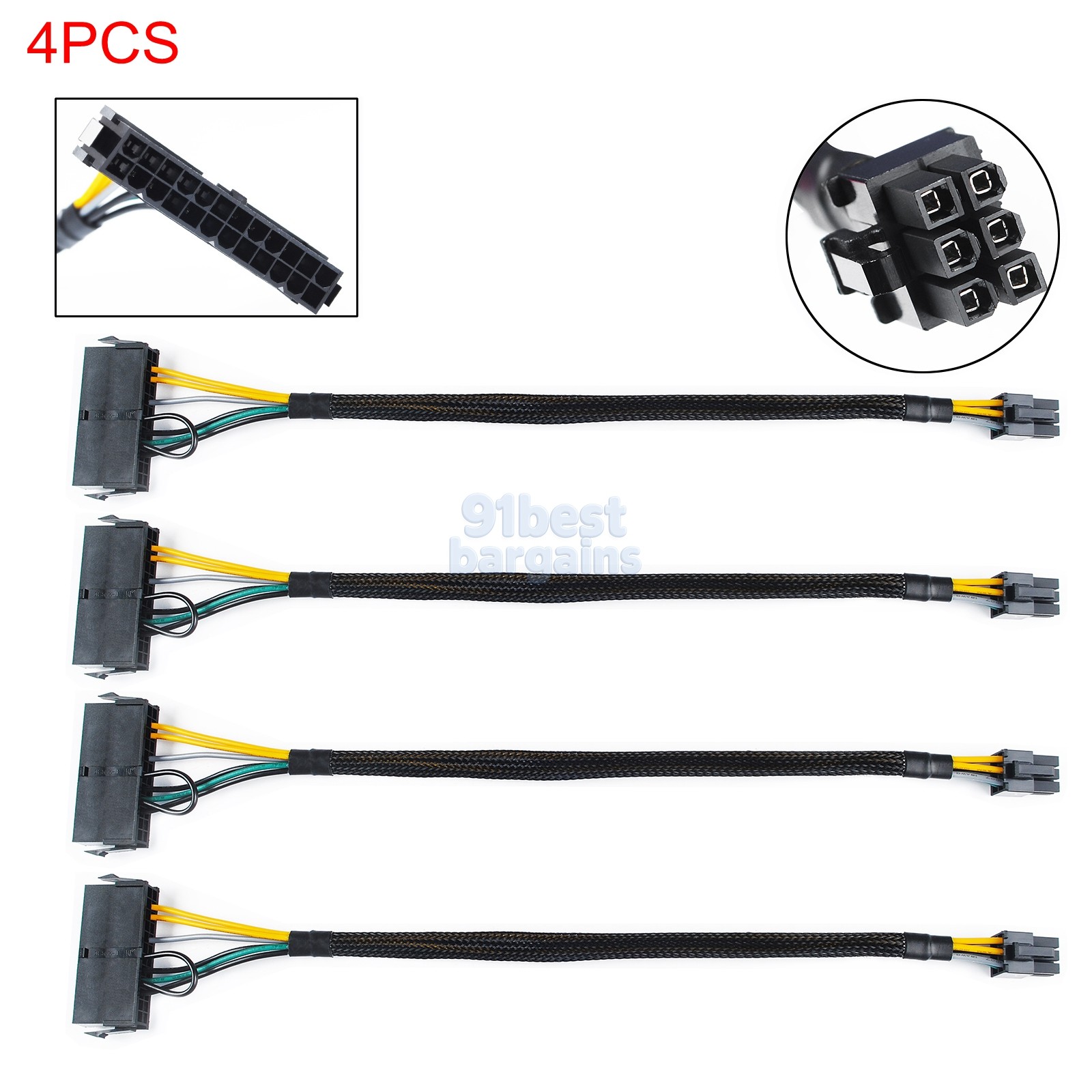 4pcs 24 Pin to 6 Pin ATX PSU Power Adapter Cable For Dell OptiPlex and More MB
