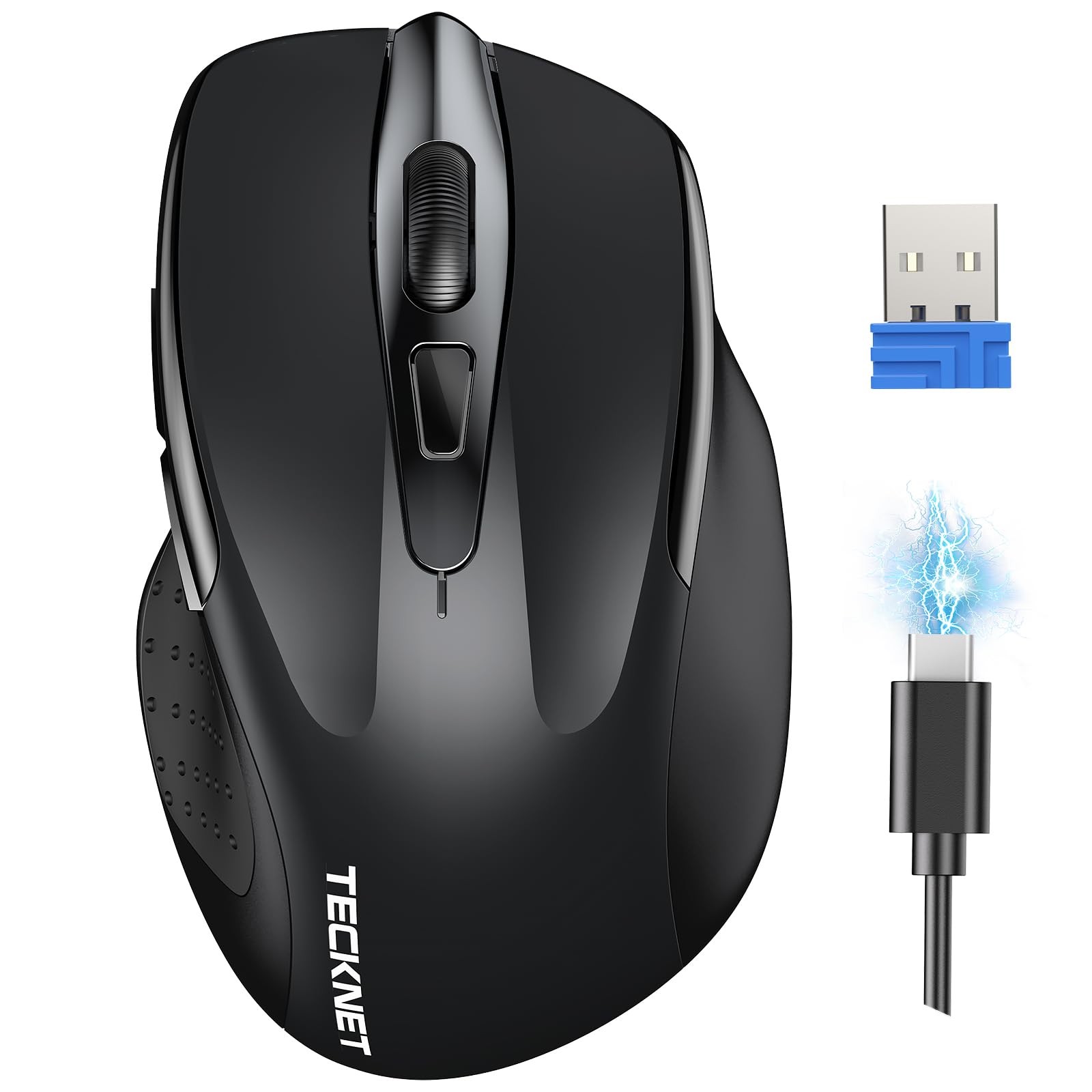 TECKNET TK-MS009 Wireless Rechargeable Mouse Black USB 2.4GHz USB-C Charge