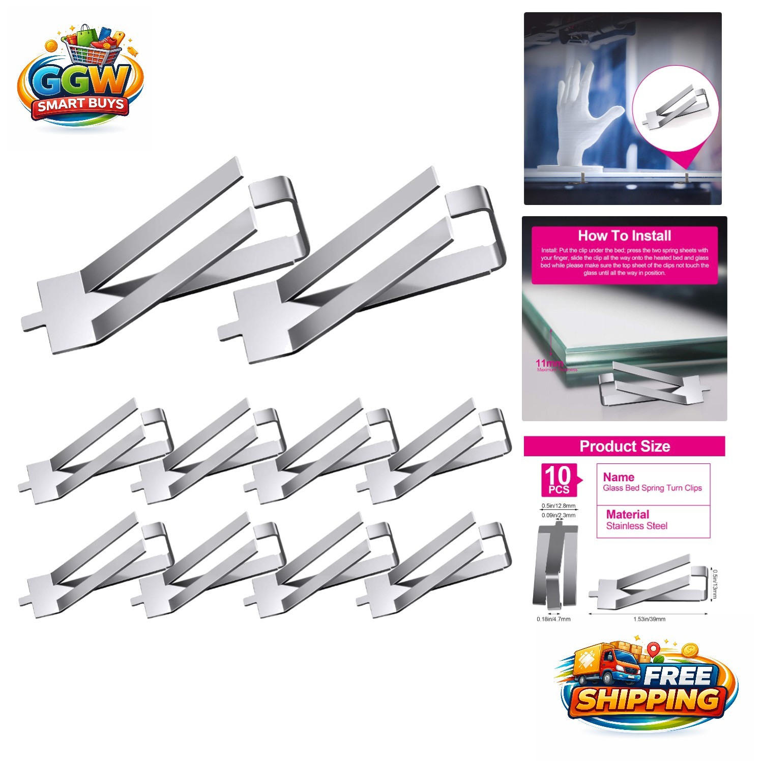 10pcs Stainless Steel Bed Spring Turn Clips for Ender 3 & Other 3D Printers