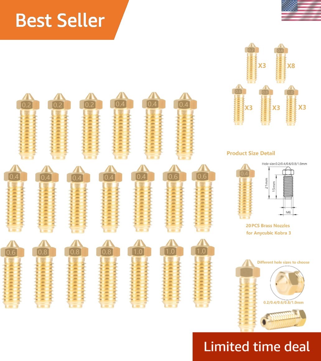 Precision 20PCS Brass Nozzle Set for Anycubic Kobra Series, Multi-Filament Use