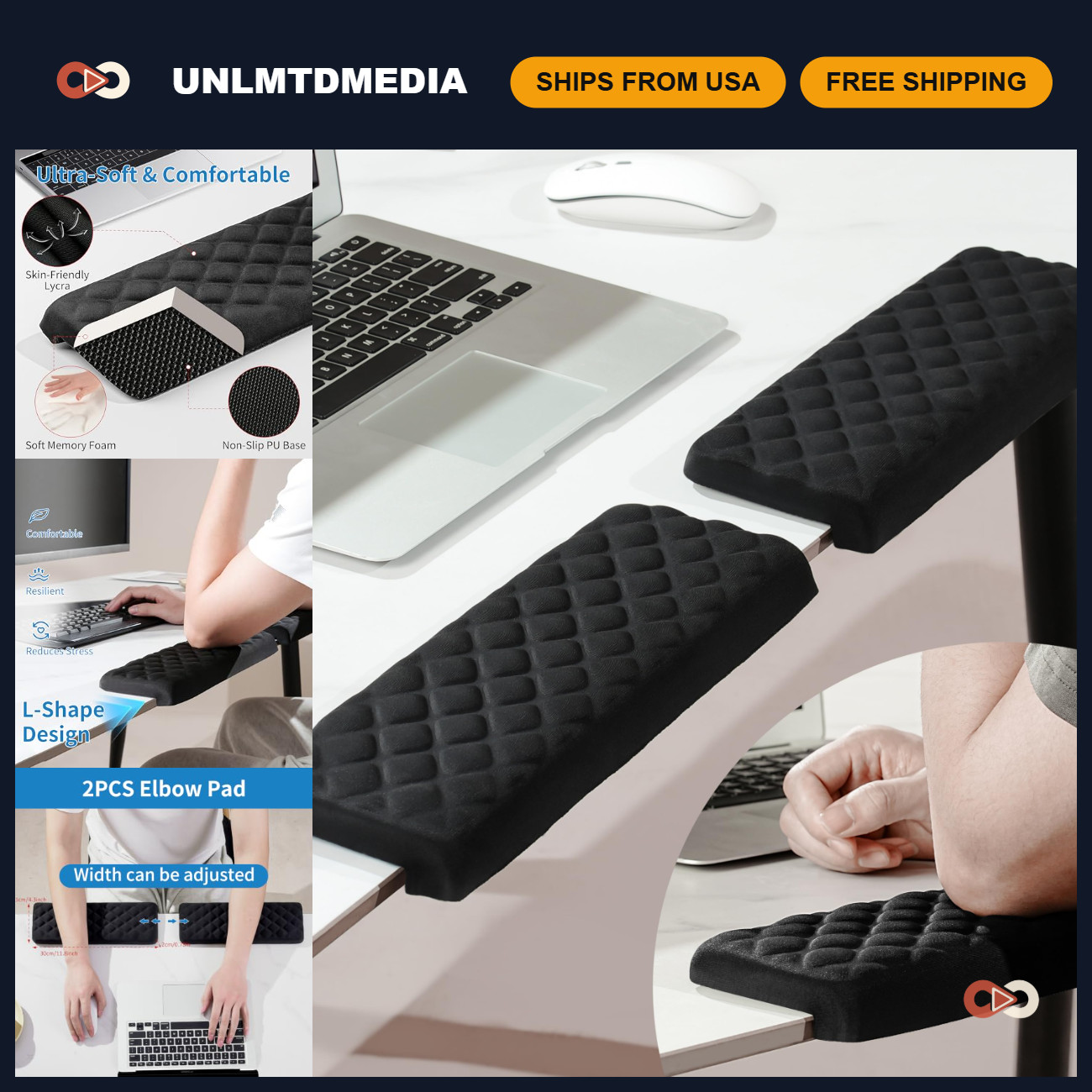 Ergonomic L-Shaped Desk Elbow Pad - Memory Foam Wrist Support Cushion, 2 Pcs