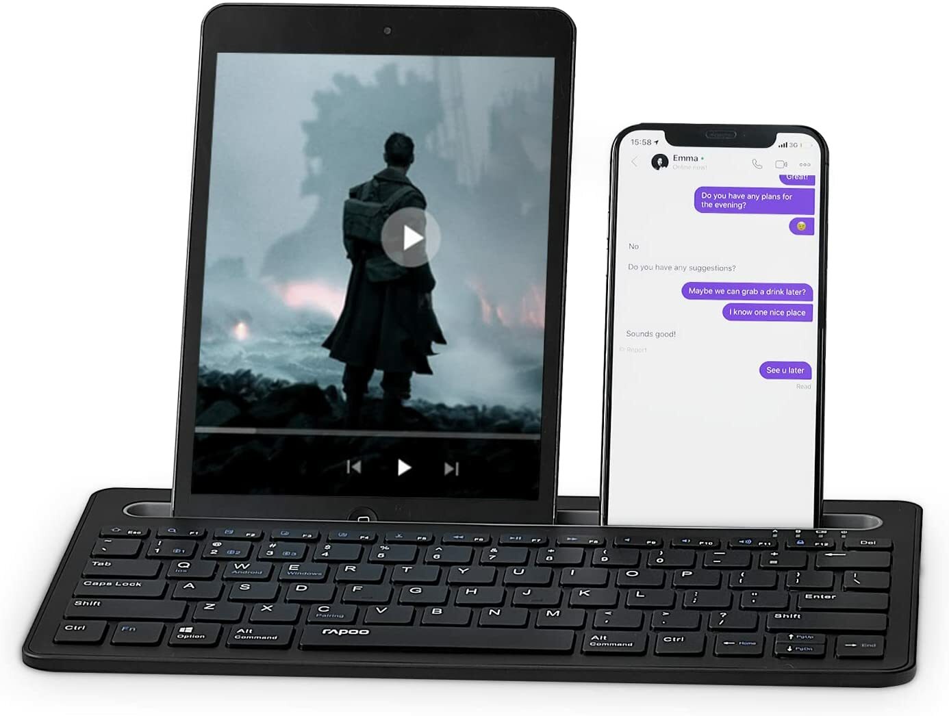 Multi-Device Bluetooth Keyboard,Rechargeable Noiseless Portable WirelessKeyboard