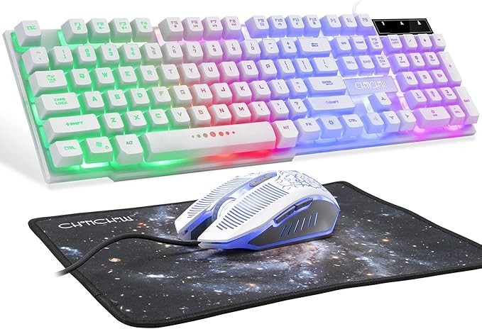 CHONCHOW Gaming Keyboard and Mouse Combo Rainbow Backlight Set 951-312 (WHITE)