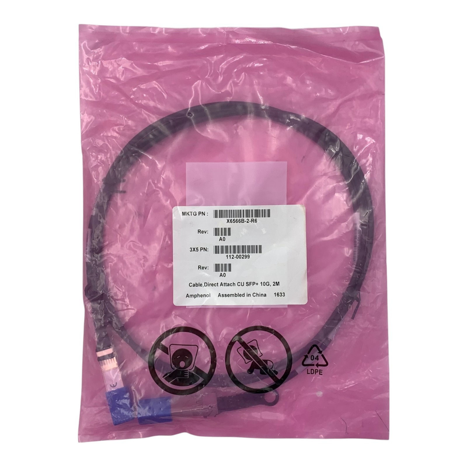 NEW NetApp X6566B-2-R6 - 10GB BASE-CU SFP+ CABLE 2M - Factory Sealed