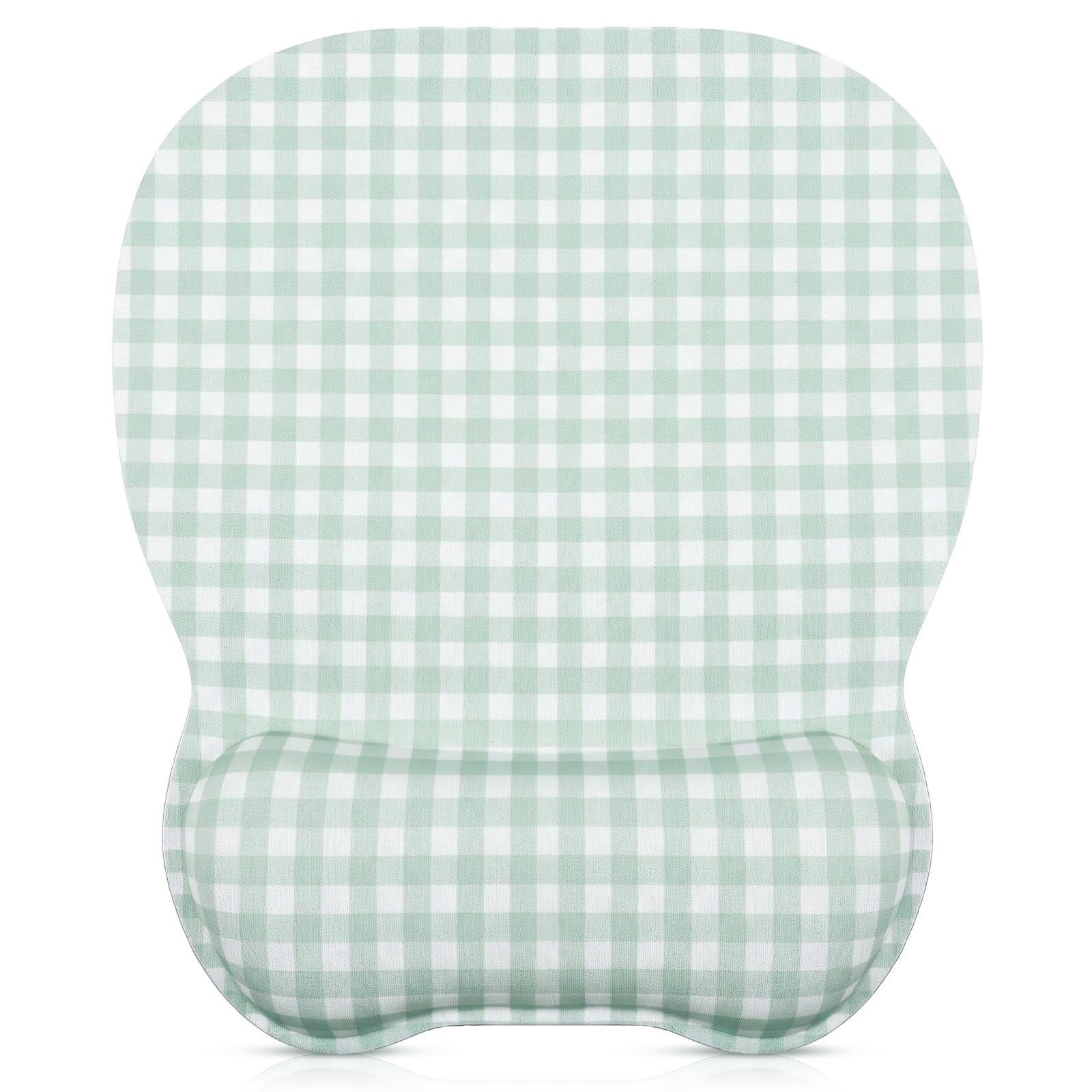 Green Gingham Checkered Ergonomic Mouse Pad With Wrist Rest 9.5x8.5 Inch