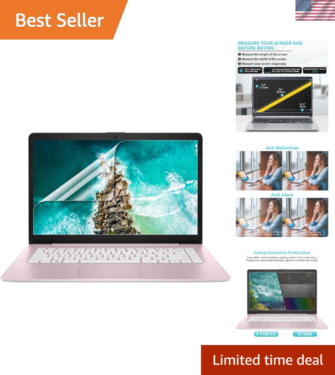2 Pack 14 inch 16:9 Anti Glare Matte Laptop Screen Protector, Anti Scratch An...