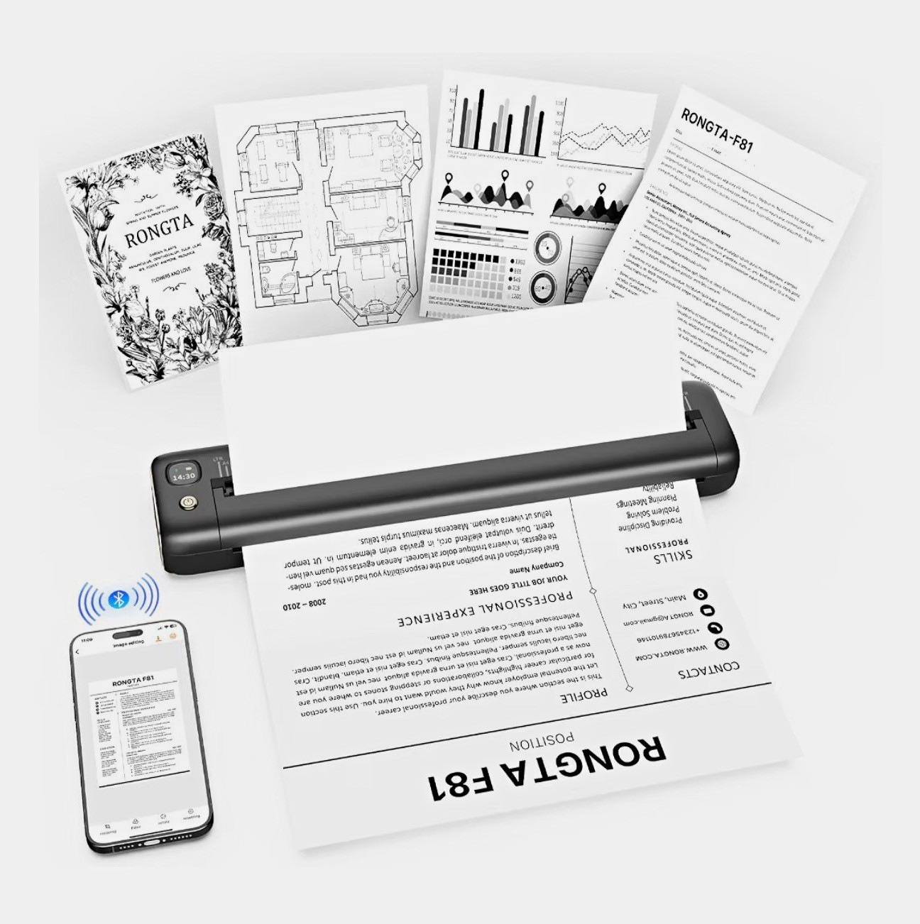 Rongta F81 Inkless Portable Wireless Mobile Printer Bluetooth A4 B&W