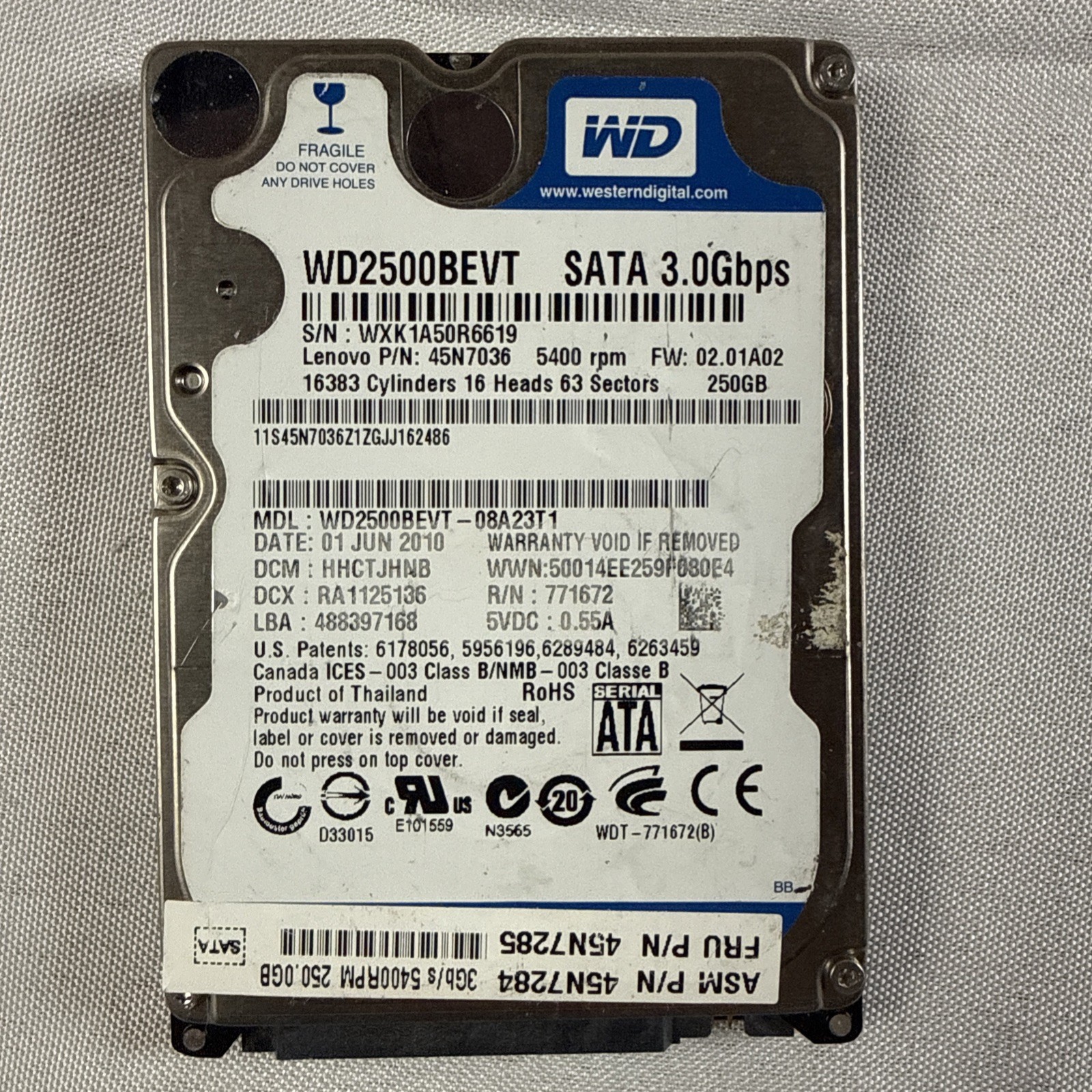 Western Digital Wd2500Bevt SATA 3.0 250GB Untested