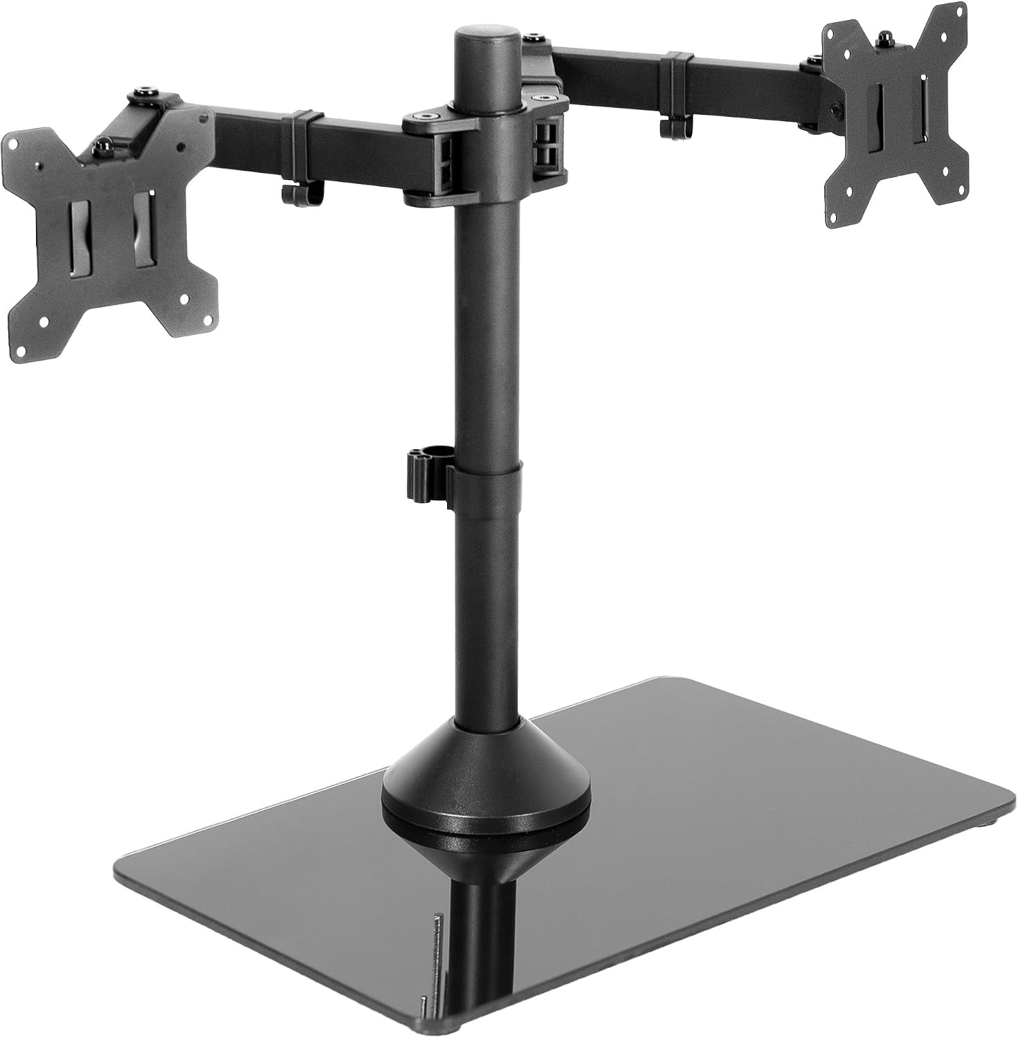 VIVO Freestanding Dual Monitor Stand with Sleek Glass Base and Adjustable Arms,