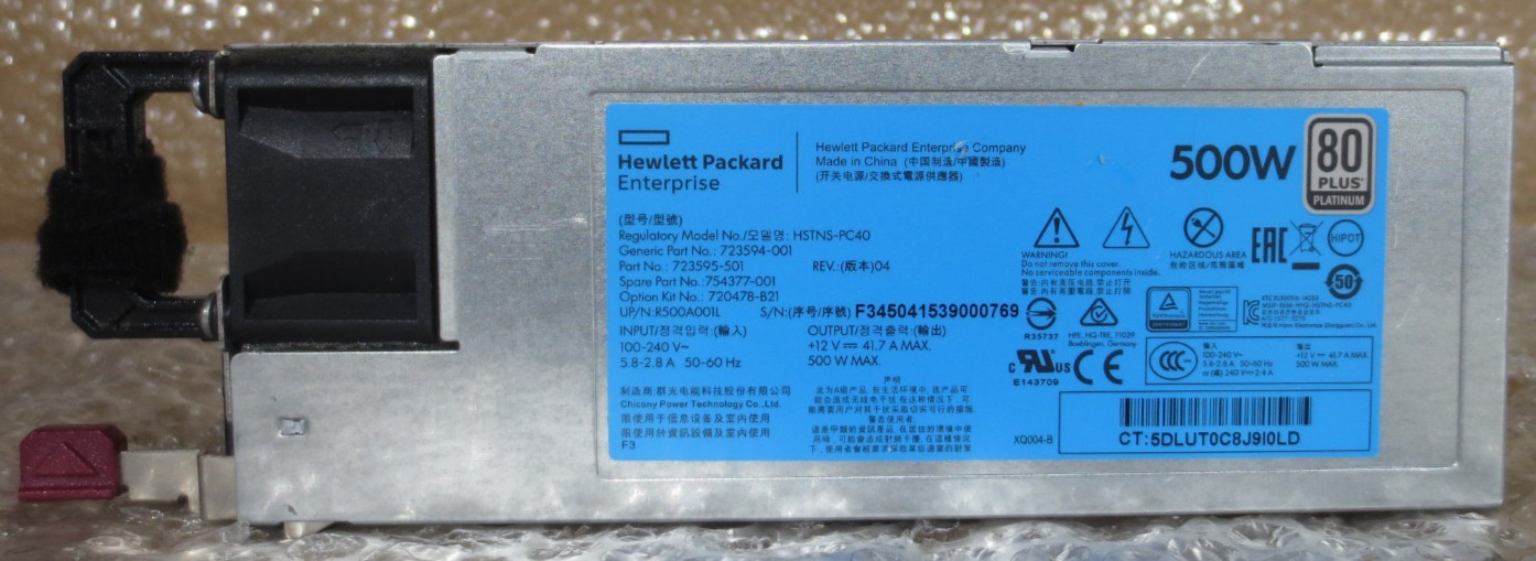HP HSTNS-PC40 500W 80 Plus Platinum Power Supply P/N:723595-501