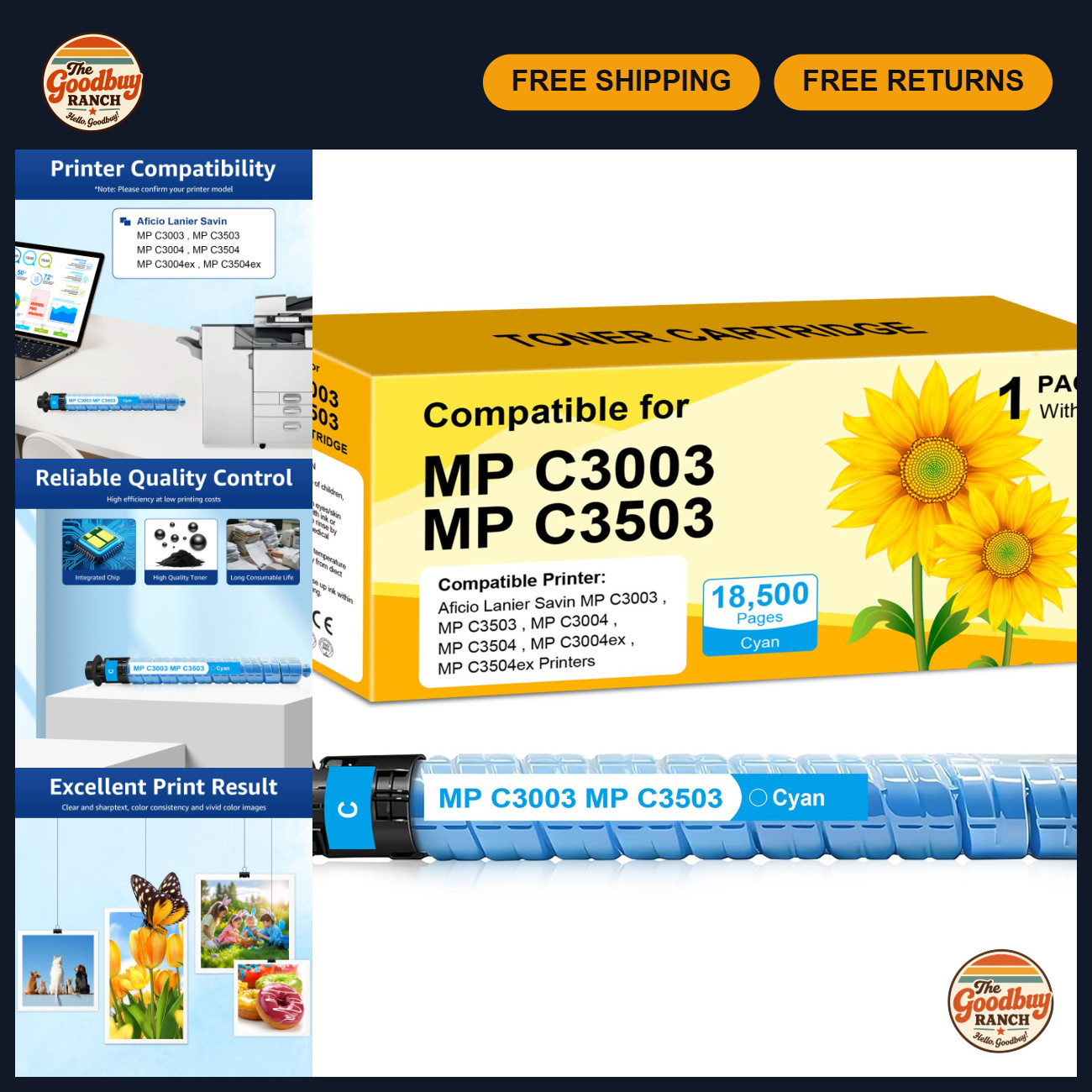 Cyan Compatible Toner Cartridge for Ricoh MP C3003 C3004 C3503 C3504 - 1PK