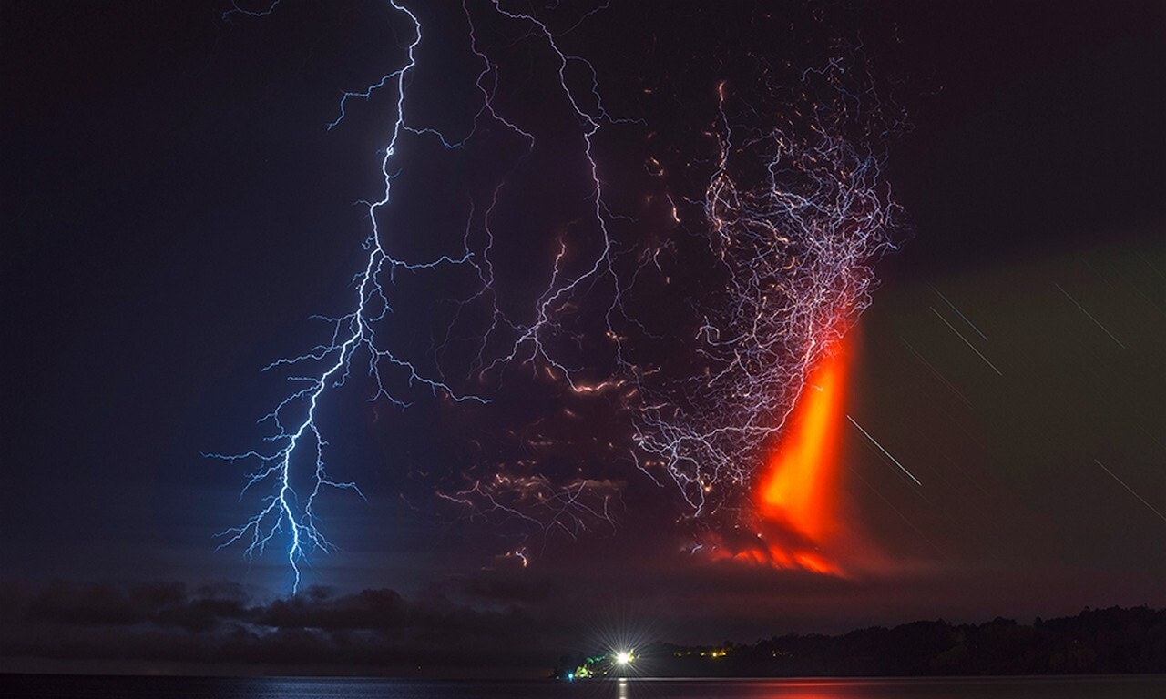 Landscape calbuco volcano lightning eruptions chile Custom Gaming Mat Desk