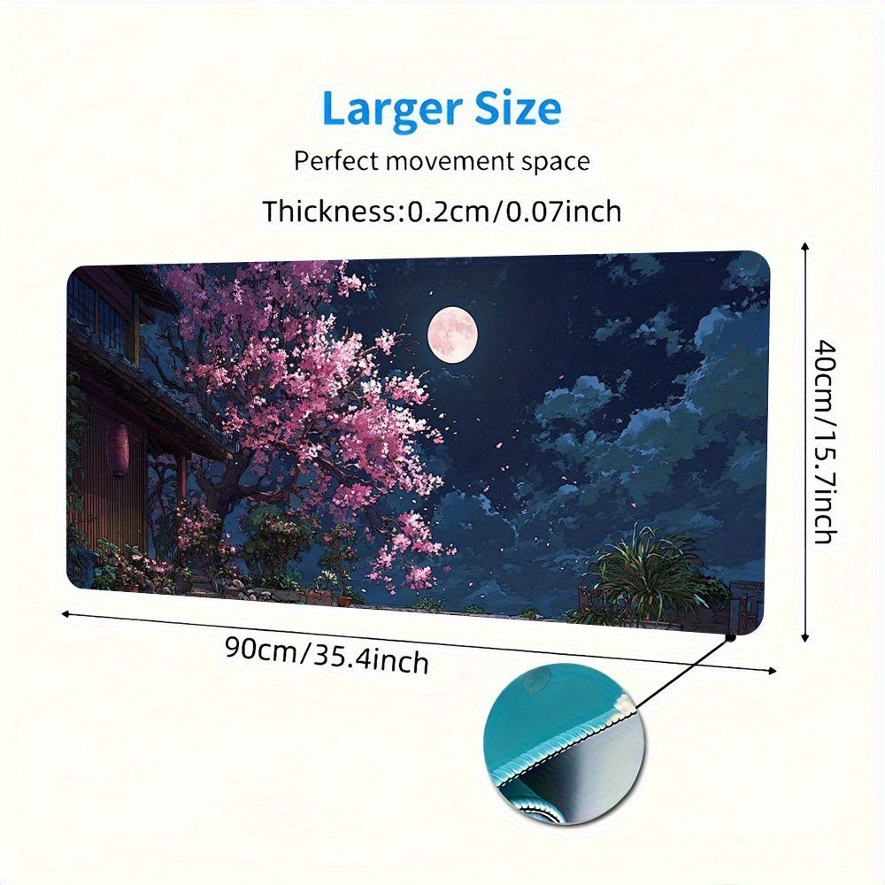 1pc Cherry Blossom Night Scene Mouse Pad - Large Rubber Desk Mat for Office, G