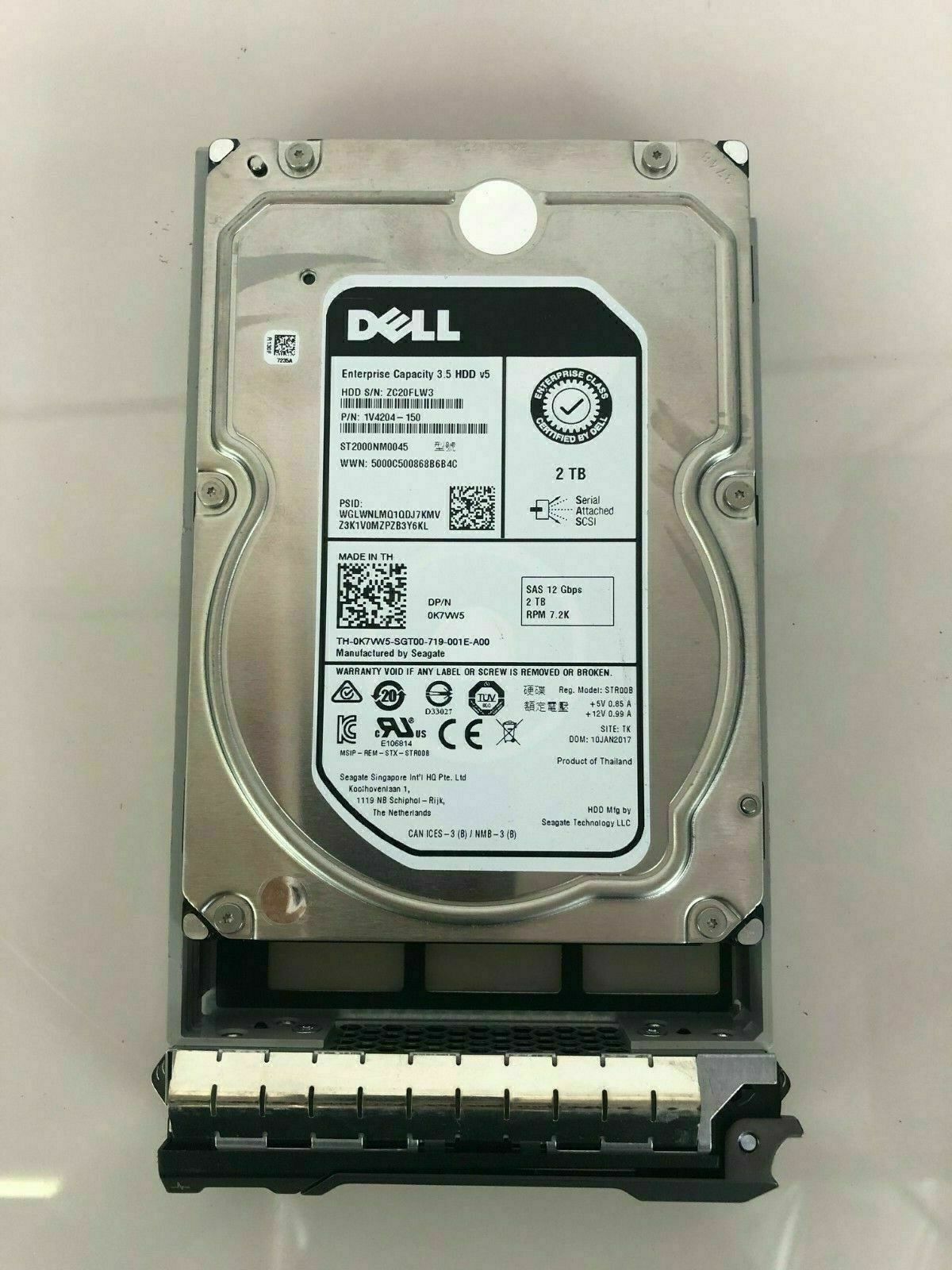 FOR Dell 0K7VW5 2TB 7.2K RPM 12G 3.5" SAS Model: ST2000NM0045 DP/N: K7VW5 A
