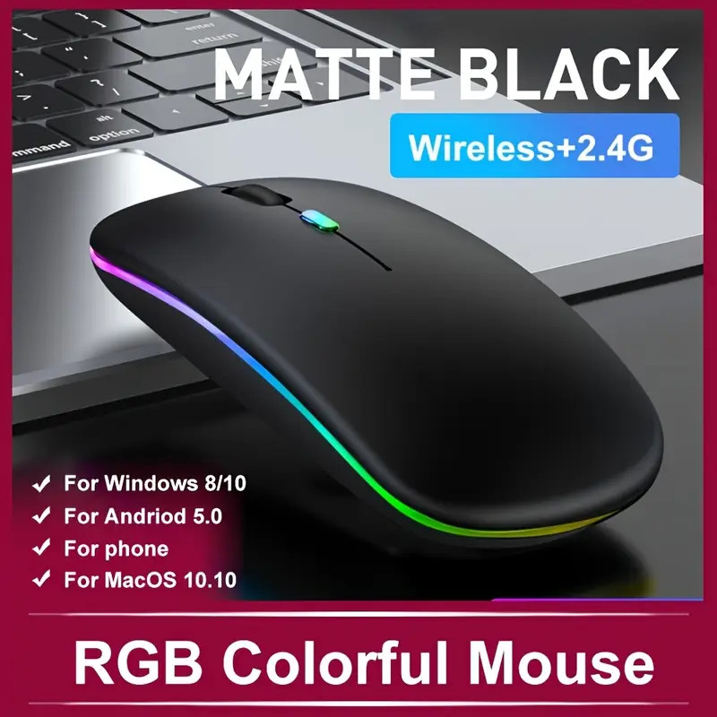 Wireless Bluetooth Mouse 2.4G Dual Modes Rechargeable Mice RGB Ergonomic Silent