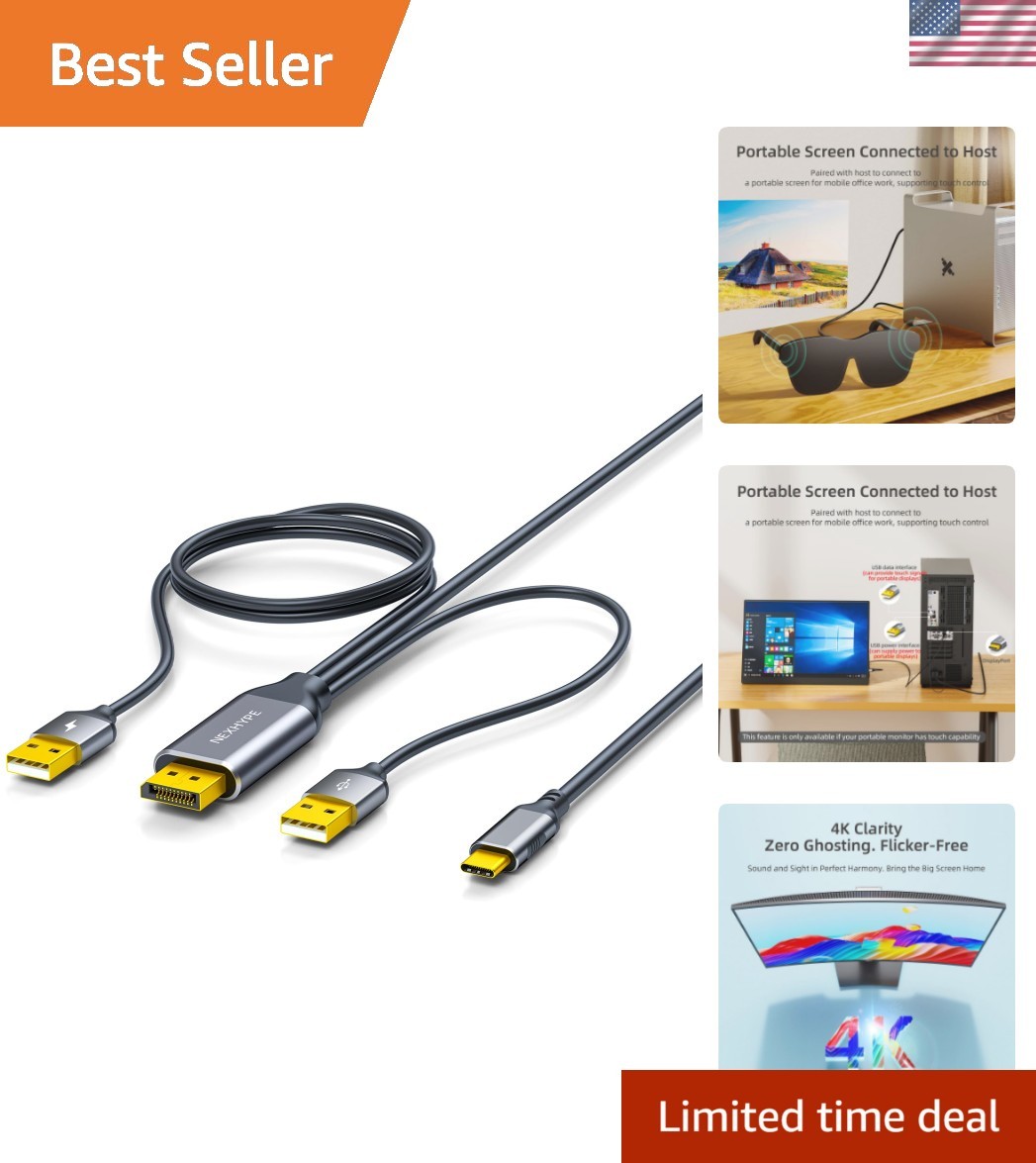 6.6FT Unidirectional DisplayPort to USB-C Cable for Portable Displays & Power
