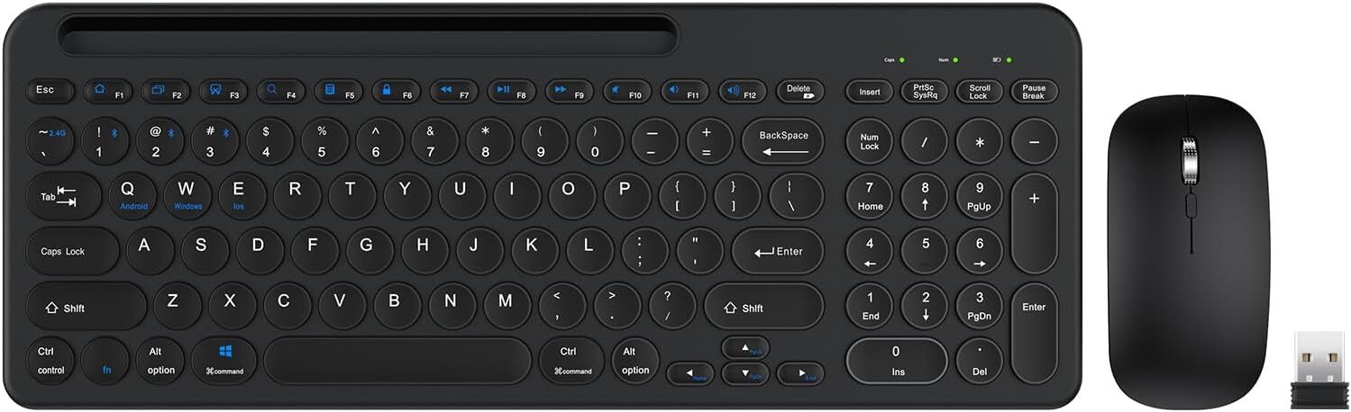 99-Key Wireless Keyboard & Mouse Combo Retro Round Keycaps for Mac/PC Black Grey