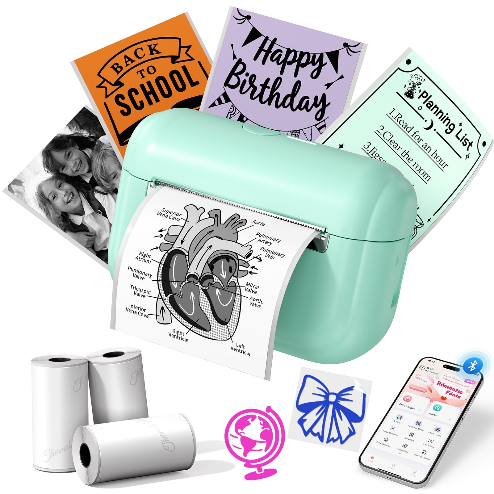 Mini Sticker Printer Portable Inkless Sticker Maker, Smart AI APP