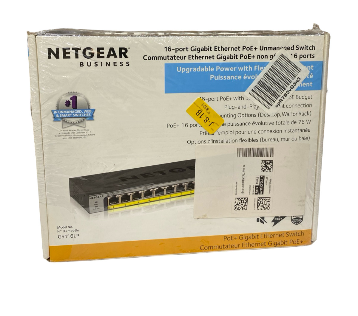 Netgear  GS116LP 16-Port PoE+ Gigabit Ethernet UnManaged Switch New&Sealed #30
