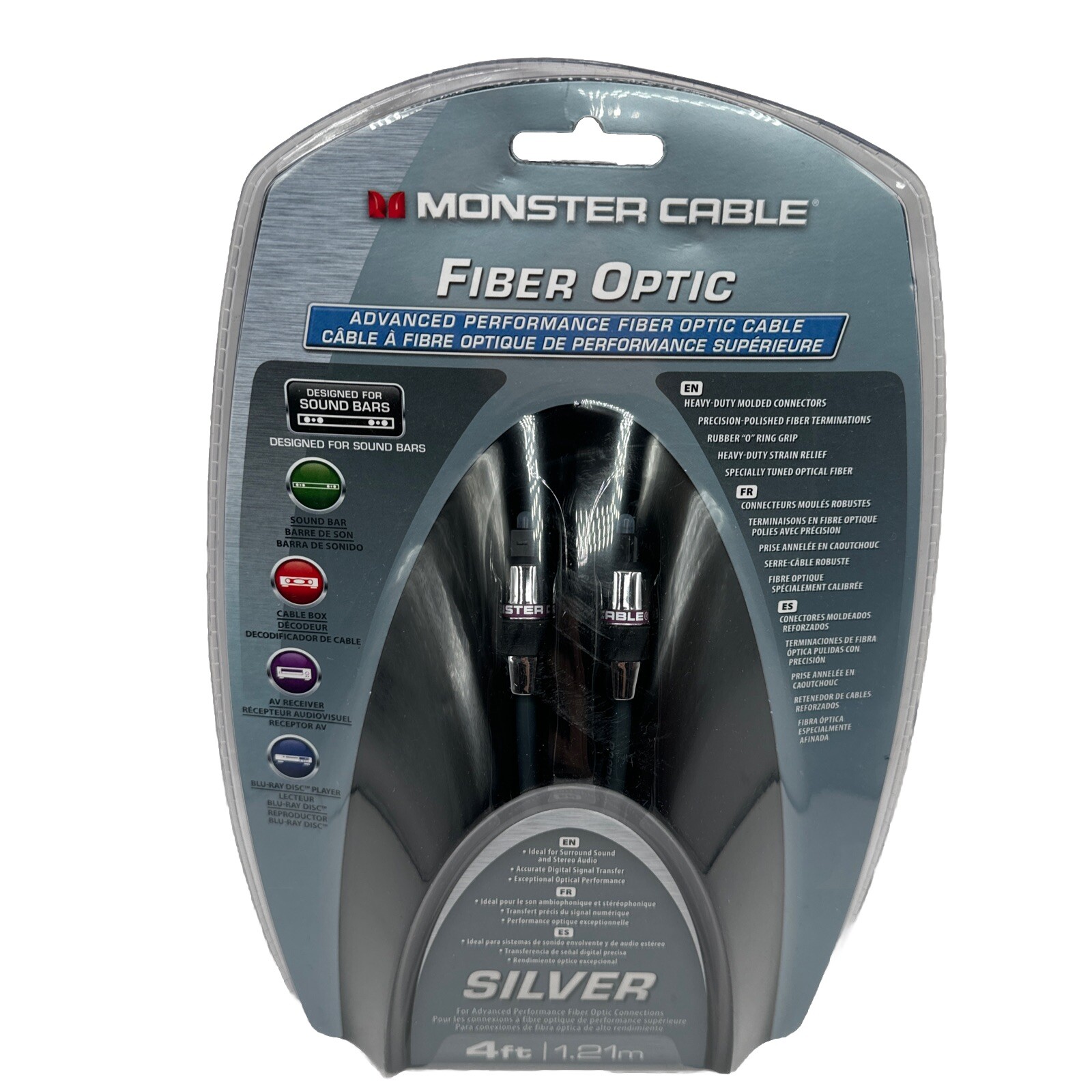 Monster Silver 4 Ft Fiber Optic Audio Cable For Sound Bars New 140713-00