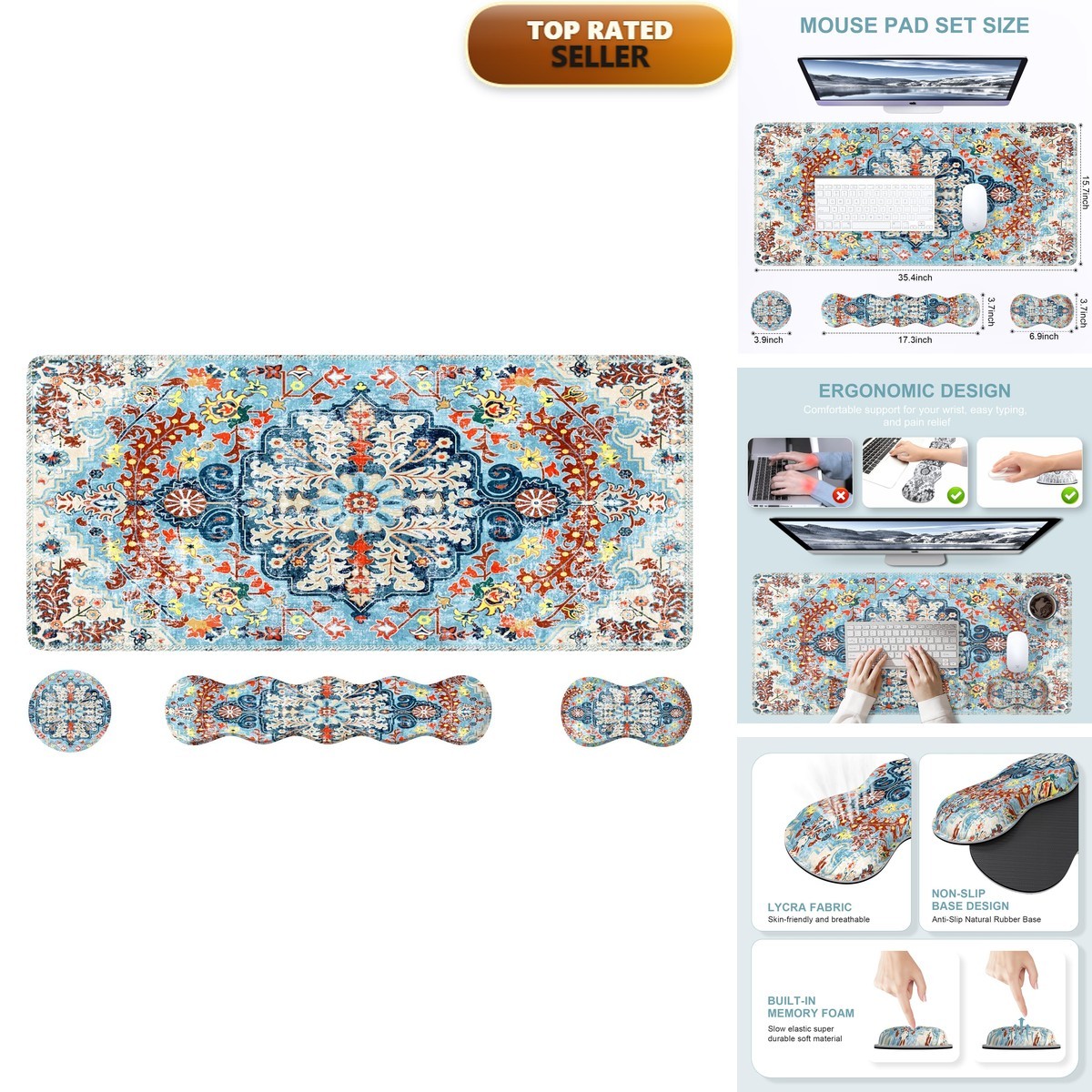 iLeadon 4in1 Mouse Pad Set Gaming Desk Mat with Wrist Rest