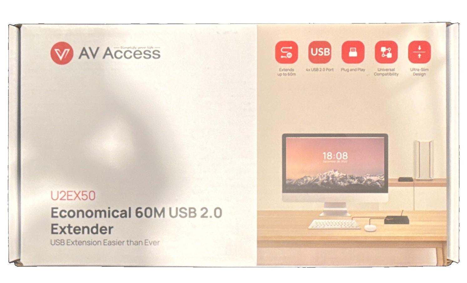 AV Access U2EX50 USB 2.0 Extender 60m 1:4 Plug and Play White