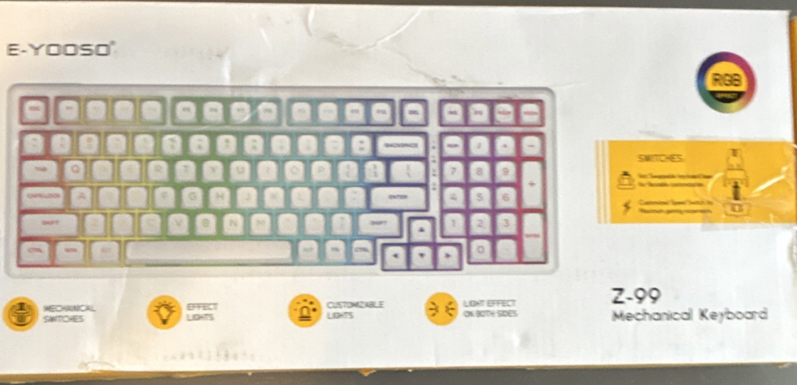 E-YOOSO Z-99 Mechanical Keyboard RGB Effect Lights White QWERTY English