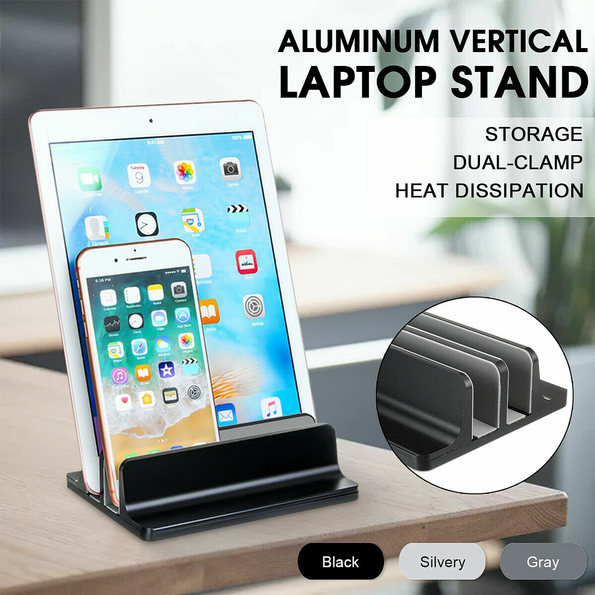 Aluminum Vertical Laptop Tablet Stand Space-saving Holder For MacBook Notebook