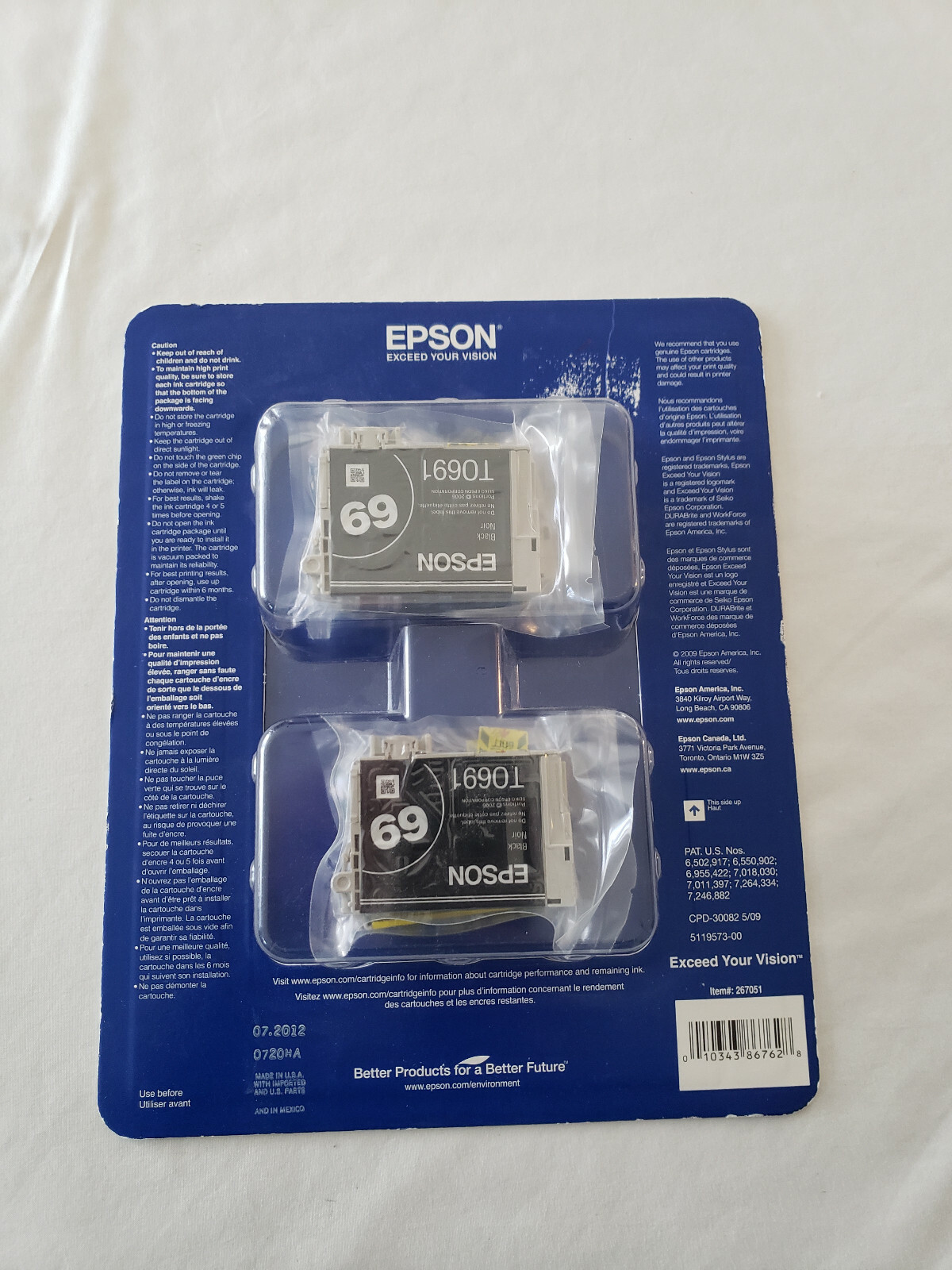 Genuine Epson 69 2 X Black 3 Color Ink Cartridges Value 5-Pack Sealed Exp 7/2012