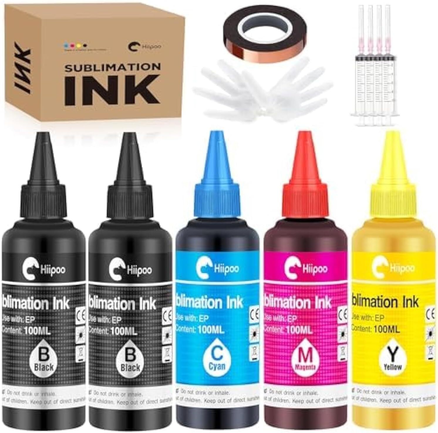 Hiipoo 5 Pack 2B CMYK Sublimation Ink for Inkjet Printers Transfer Printing