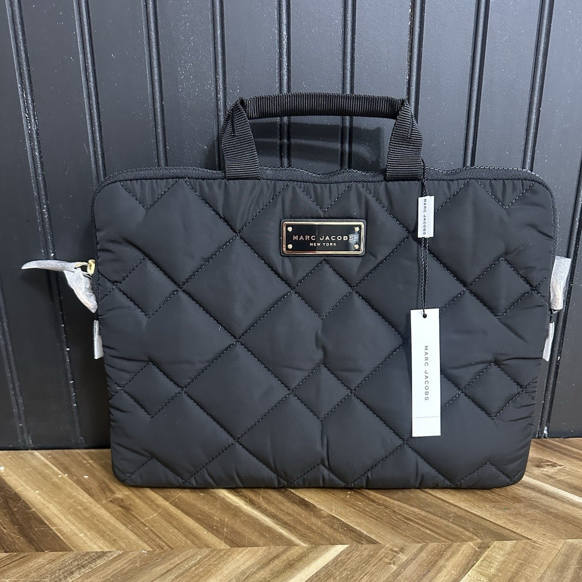 Marc Jacobs Black Quilted Nylon Padded Zipper Laptop Case 14in M0016440-001