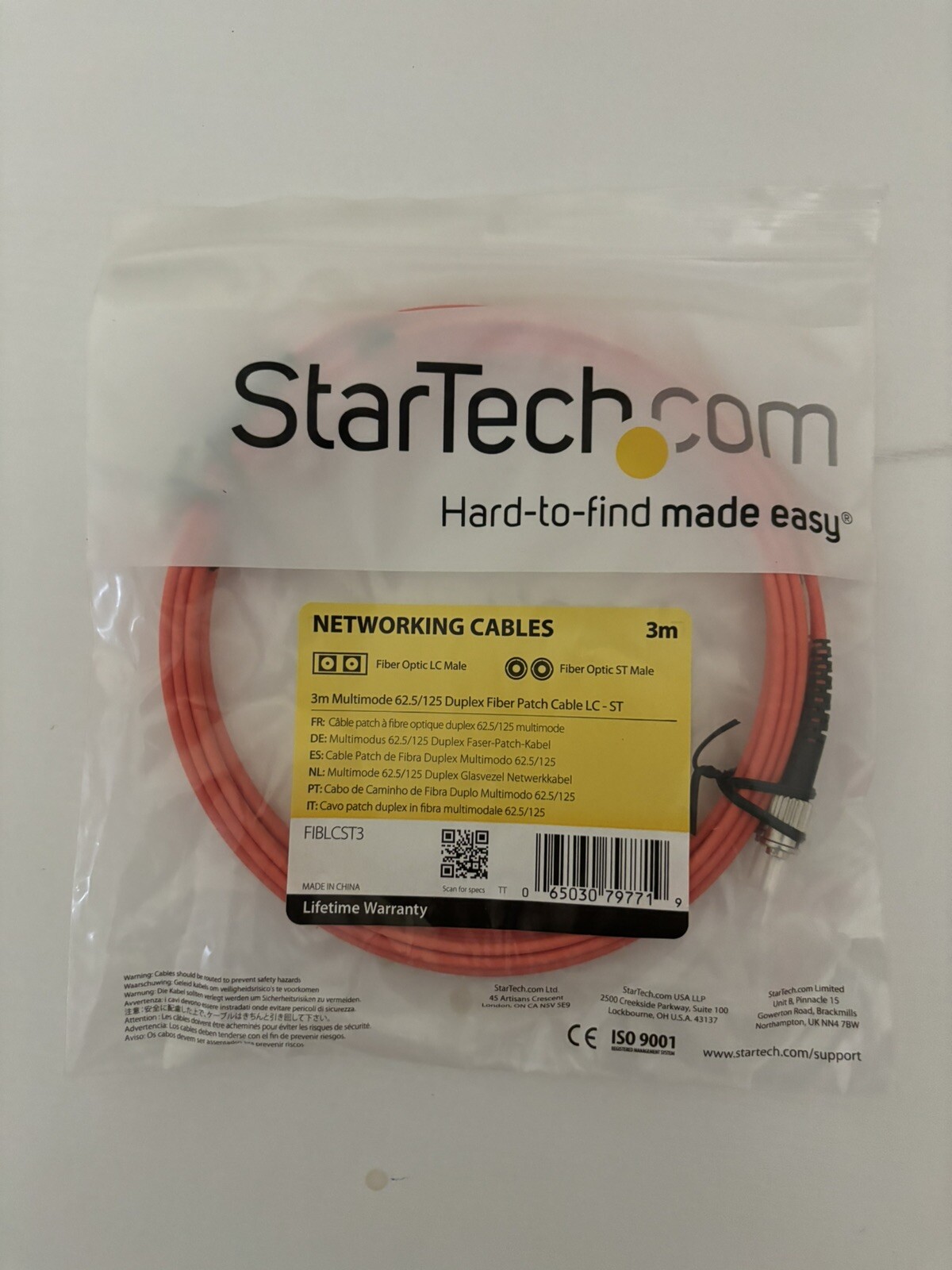 Startech 3M Multimode 62.5/125 Duplex Fiber Patch Cable LC-ST, # FIBLCST3