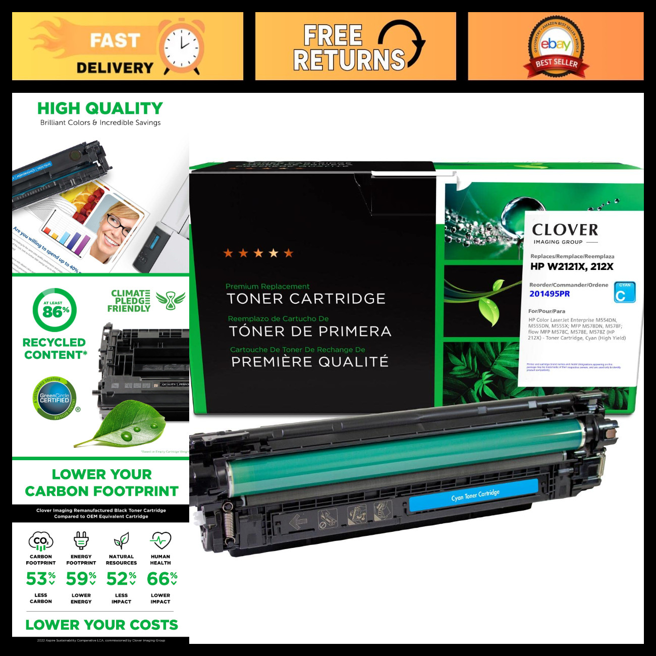 High Yield Cyan Toner Cartridge Replacement for HP W2121X 212X | Eco-Friendly