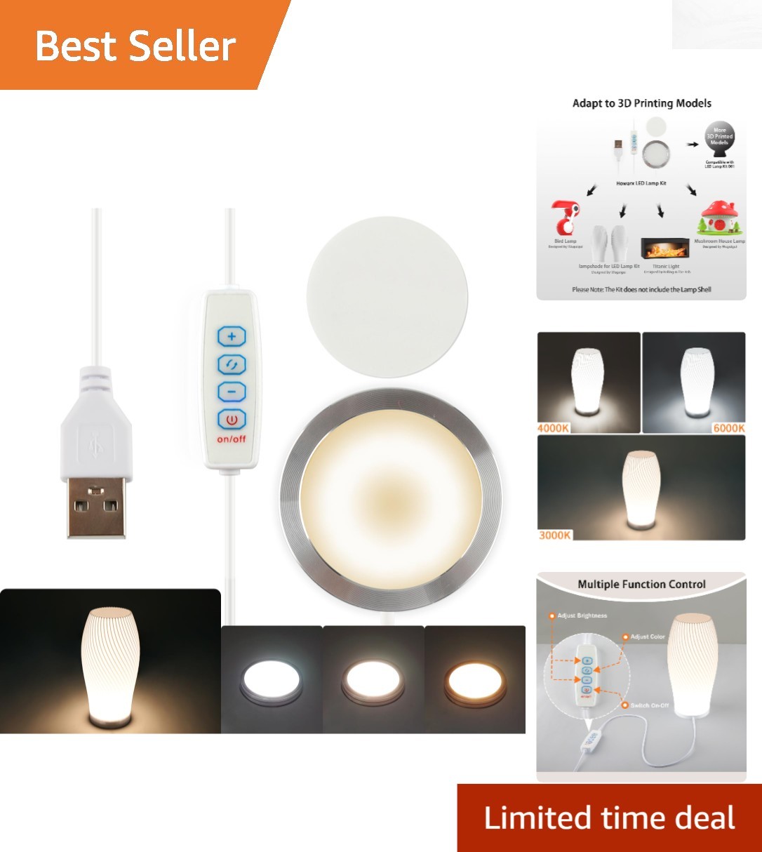 Versatile 3D Printer LED Lamp with Color Adjustments - Enhance Your Space