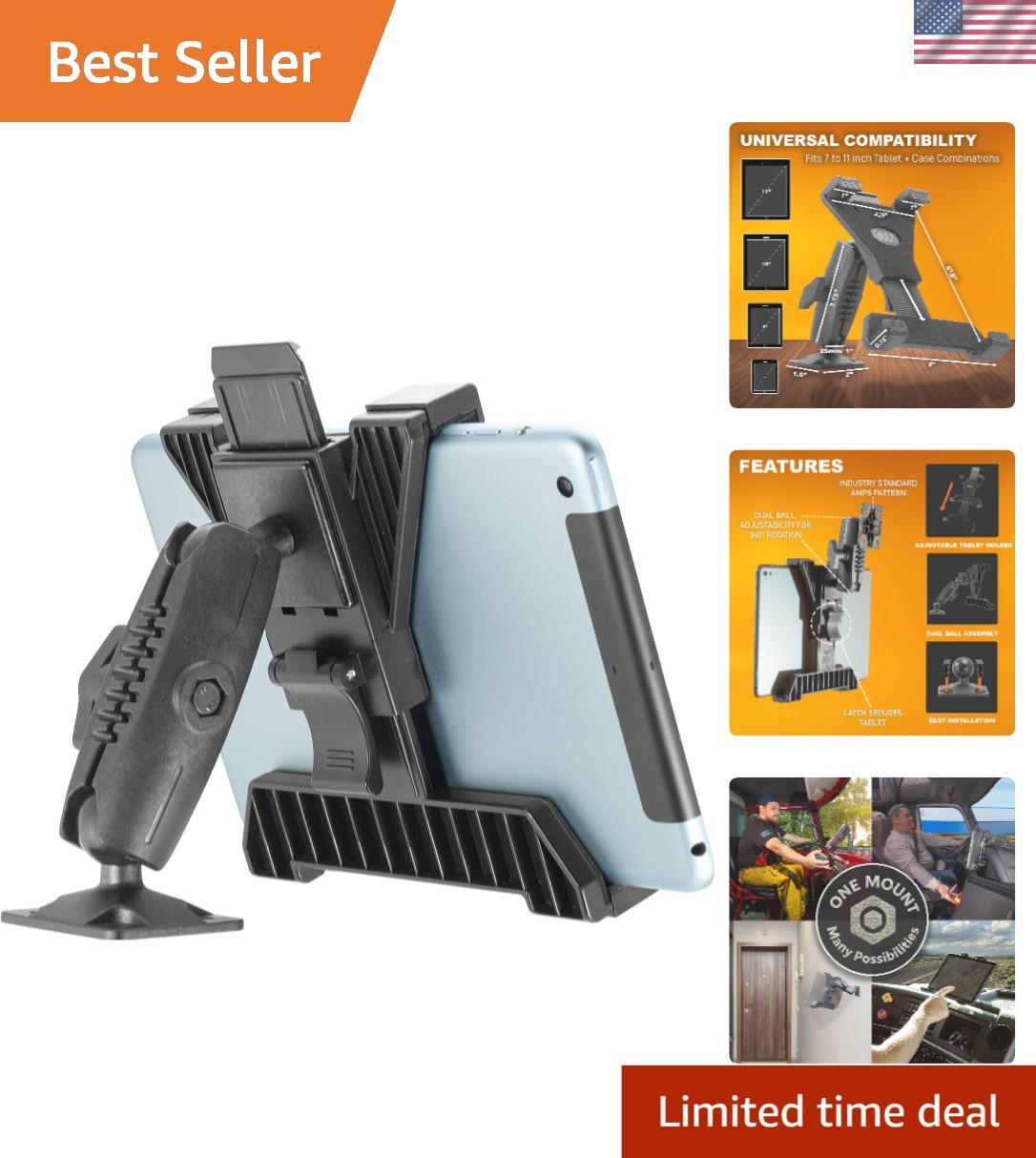 TabDock BizMount AMPS Tablet Mount for 7-11" Trucks - Heavy-Duty, Adjustable