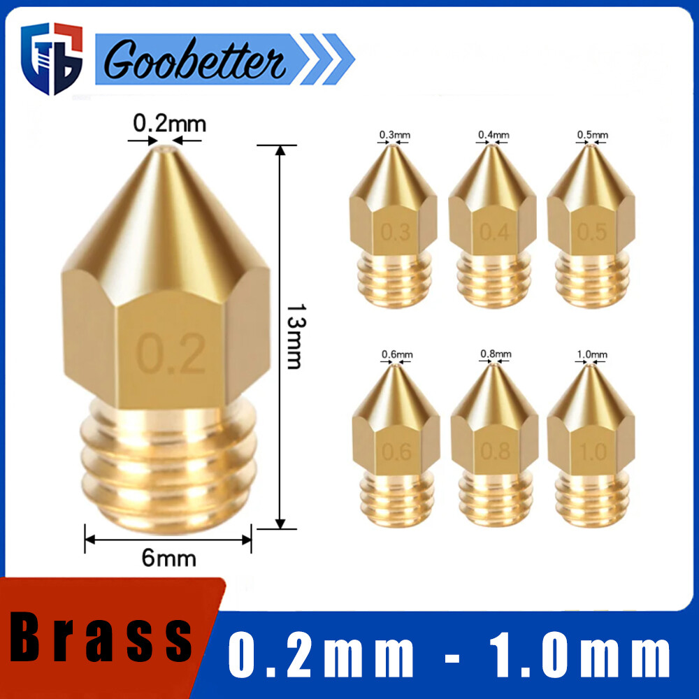 3D Printer Nozzle MK8 Brass Extruder 0.2mm - 1.0mm Creality Ender 1.75/3mm
